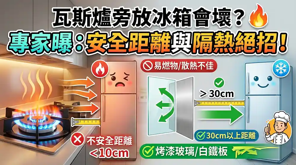 瓦斯爐旁放什麼才安全？冰箱太近會受熱損壞嗎？專家與網友分享隔熱防油實用對策