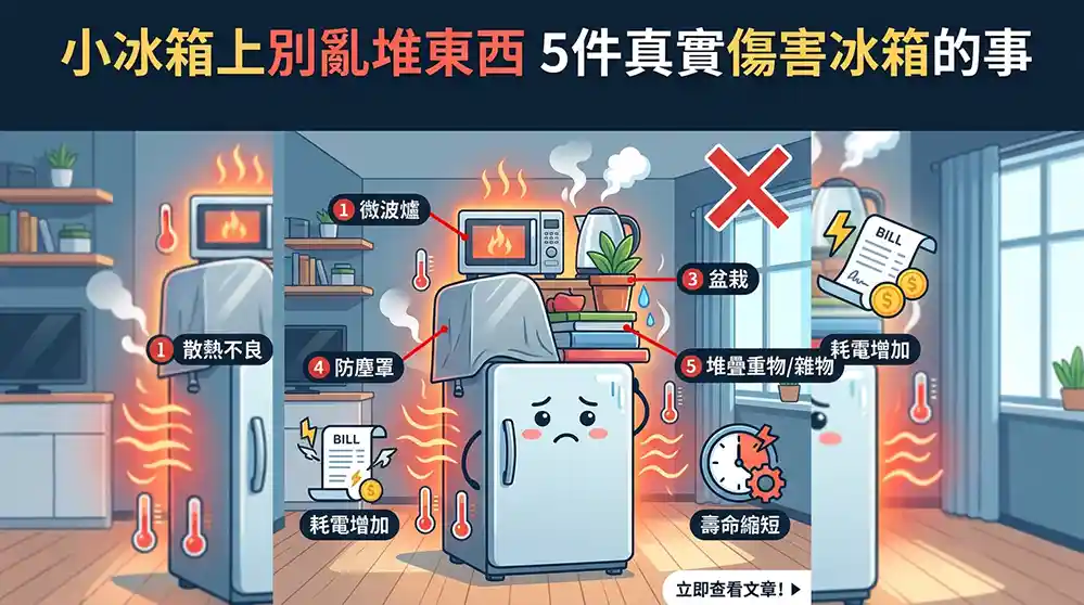 小冰箱頂部別亂堆！5 種東西其實最傷冰箱
