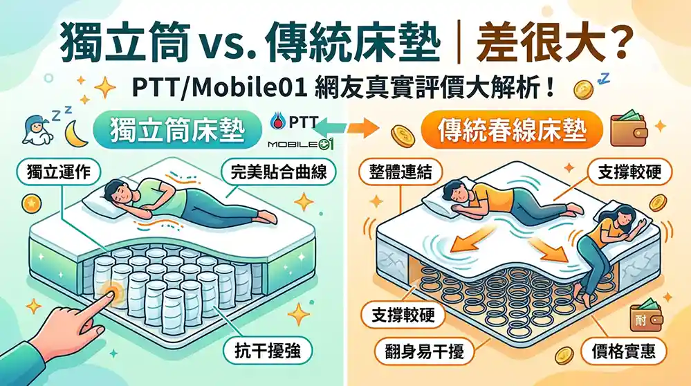 獨立筒床墊和傳統彈簧床差別大嗎？PTT、Mobile01網友真實評價完整解析
