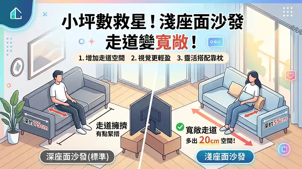 技巧三：淺座型沙發，保留走道動線
