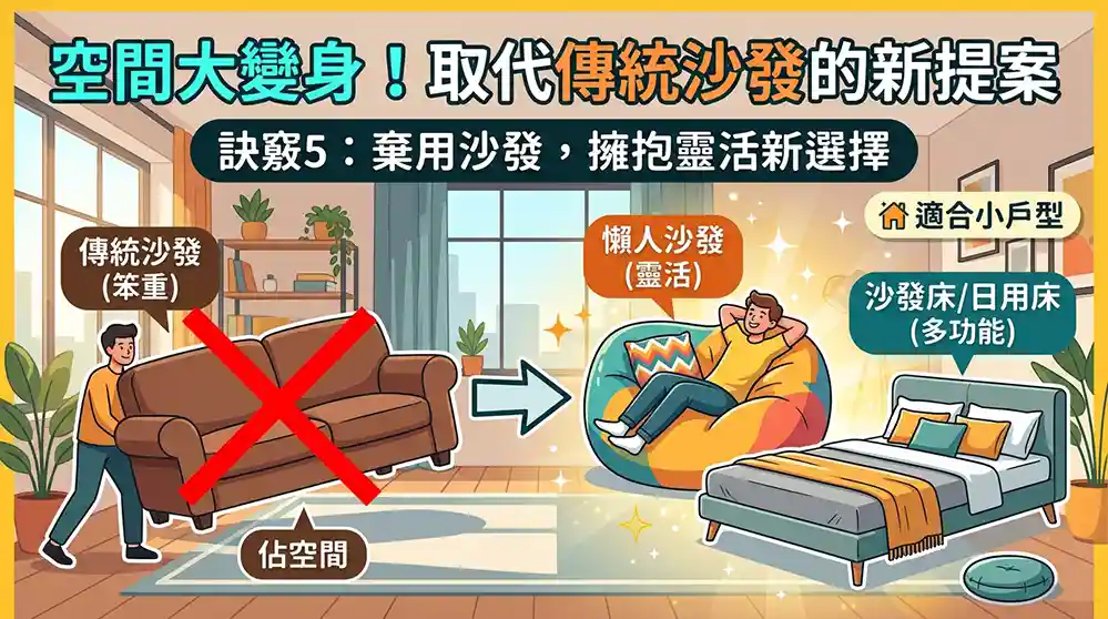 技巧五：捨棄沙發，換懶骨頭或臥榻